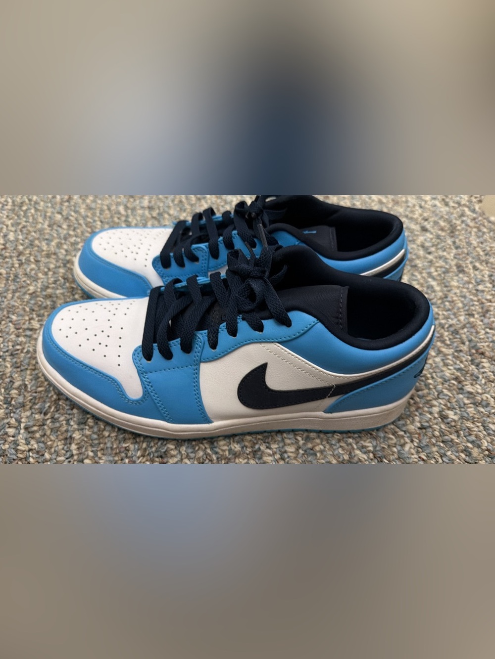 Jordan Men's Low Top Sneakers in White, Light Blue & Black